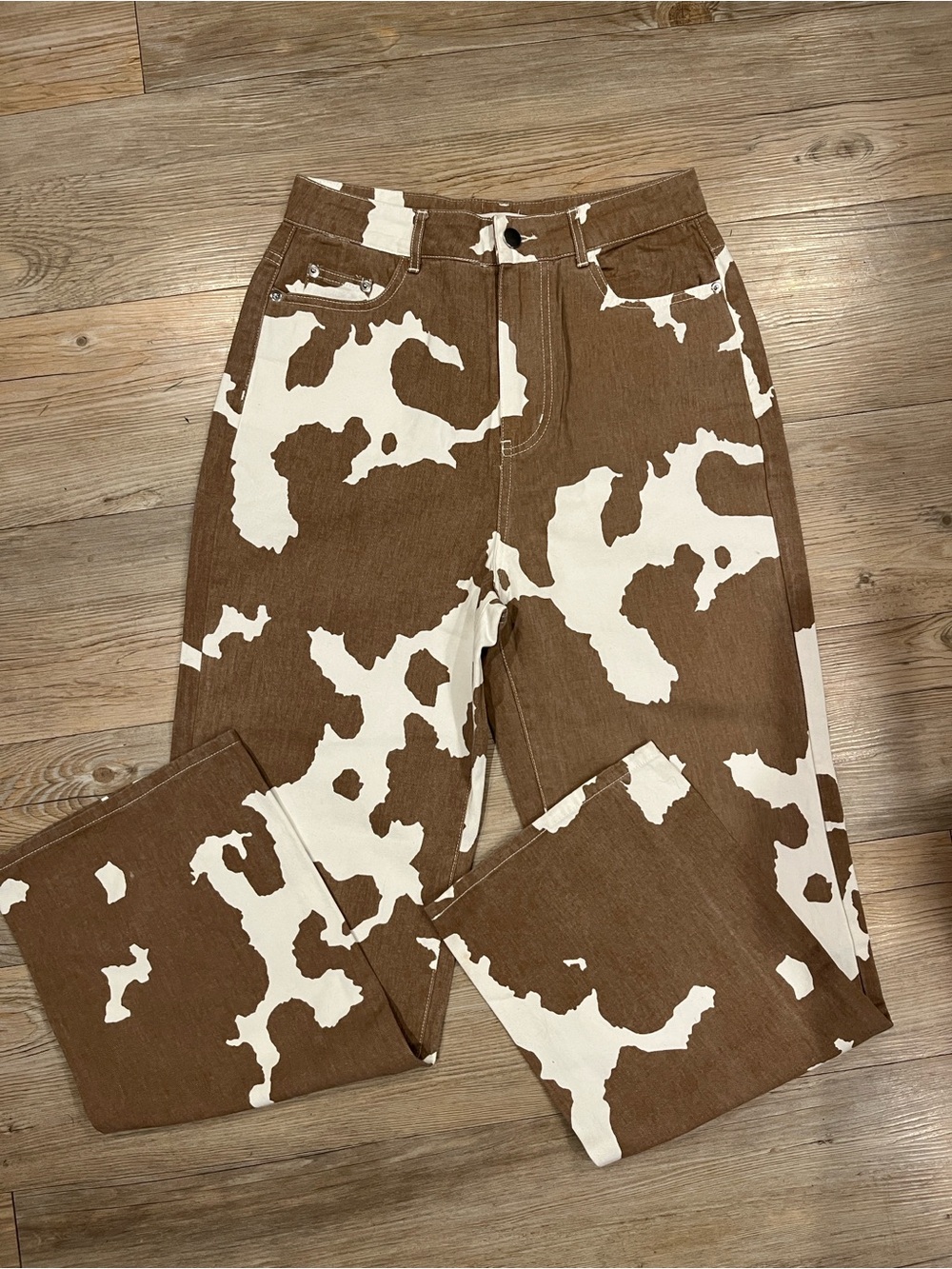 12th Tribe Tan and White Cow Spot Denim Skirt - Picture 4 of 5